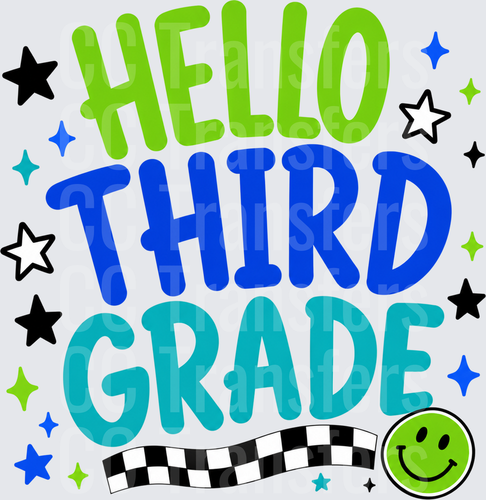 Hello Third Grade Bold Stars Smiley Back to School (DTF)