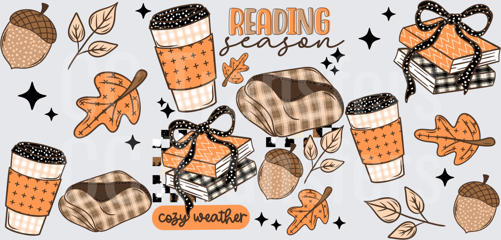 Cozy Reading Season Fall Books Coffee Plaid Bundle (DTF)