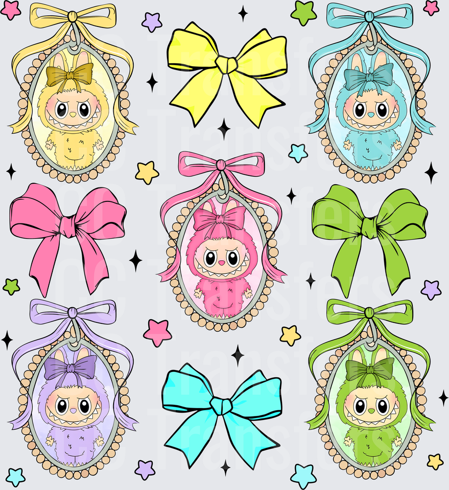 Kawaii Monster Bunny Cameo Locket Pastel Rainbow Set (DTF)