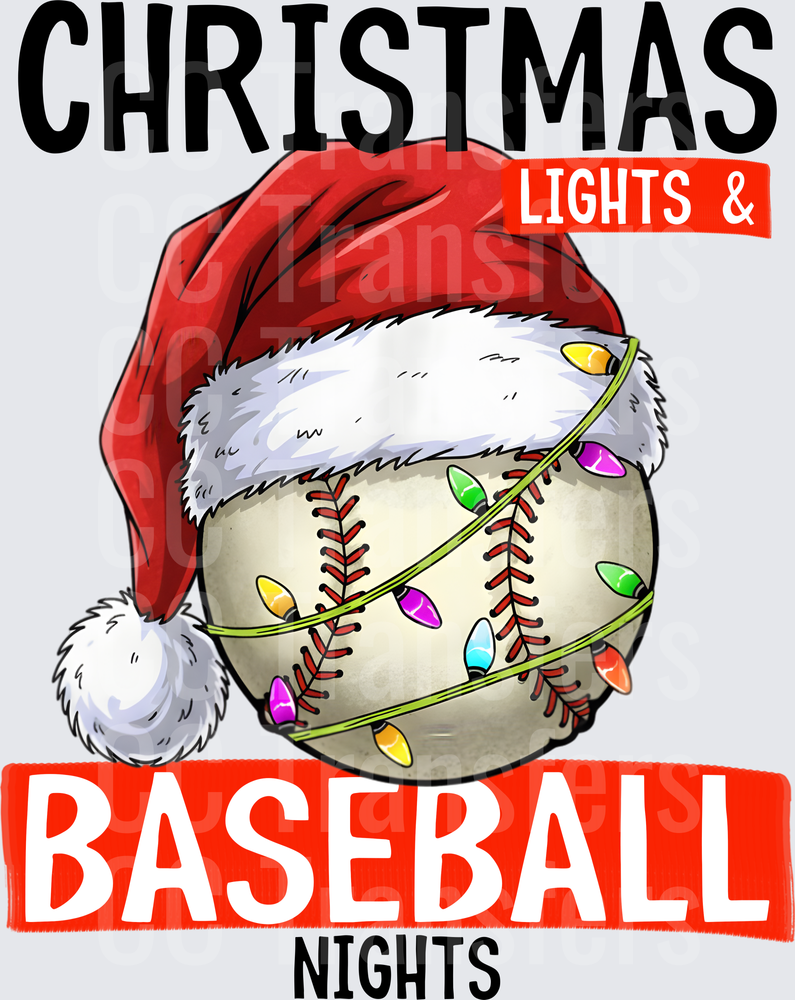 Christmas Lights & Baseball Nights Santa Hat Ball (DTF)