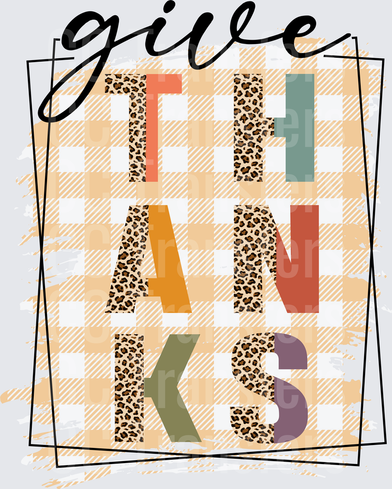 Give Thanks Leopard Print Plaid Colorful Letters (DTF)