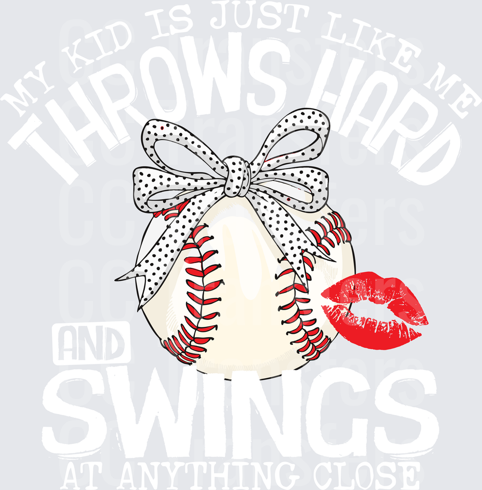 Baseball with Polka Dot Bow and Red Lipstick Kiss (DTF)