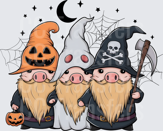 Three Halloween Gnomes Pumpkin Ghost Reaper Spooky (DTF)