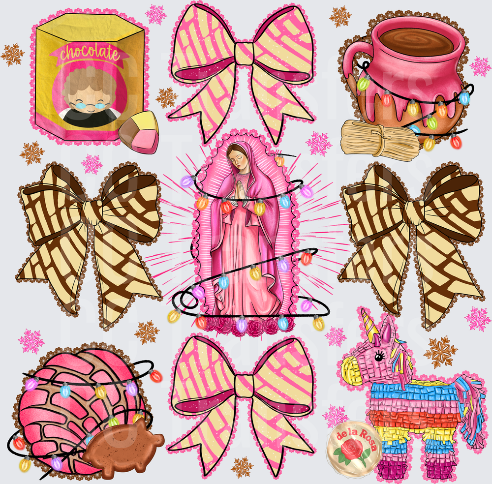 Mexican Christmas Bundle Bows Piñata Virgin Lights (DTF)