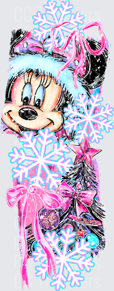 Cartoon Mouse Christmas Snowflakes Pink Holiday (DTF)