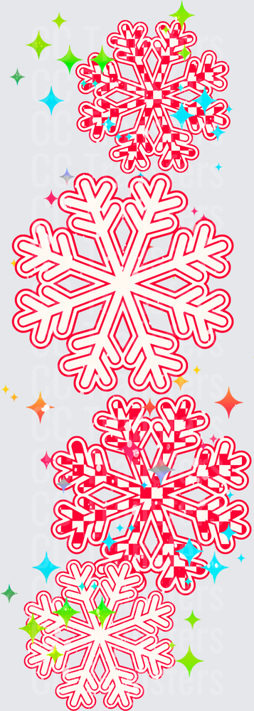 Red & White Candy Cane Snowflakes with Colorful Sparkles (DTF)