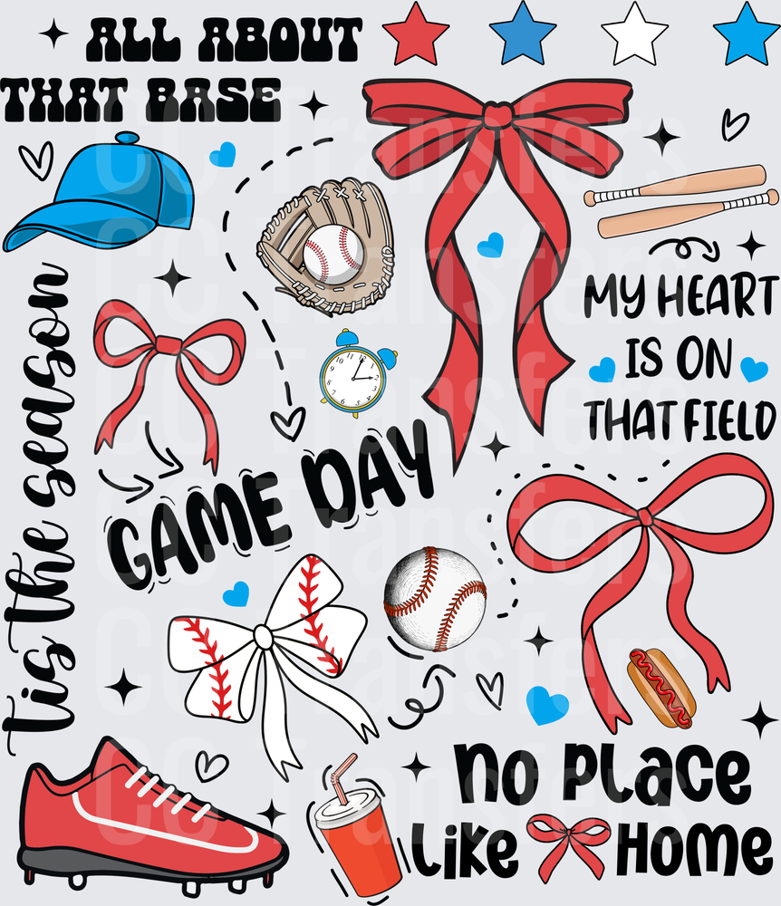 Baseball Game Day Coquette Bow Doodle Collage (DTF)