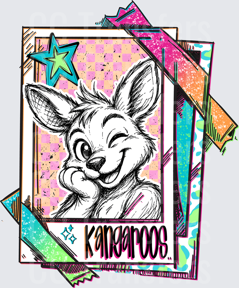 Retro Sketch Kangaroo Trading Card Polaroid Design (DTF)