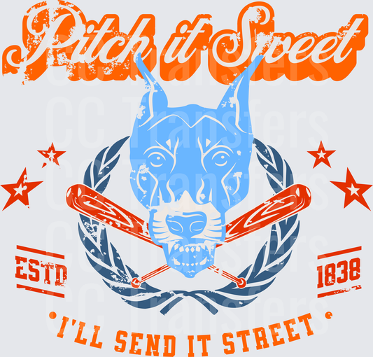Pitch It Sweet Doberman Crossed Bats Laurel Wreath (DTF)