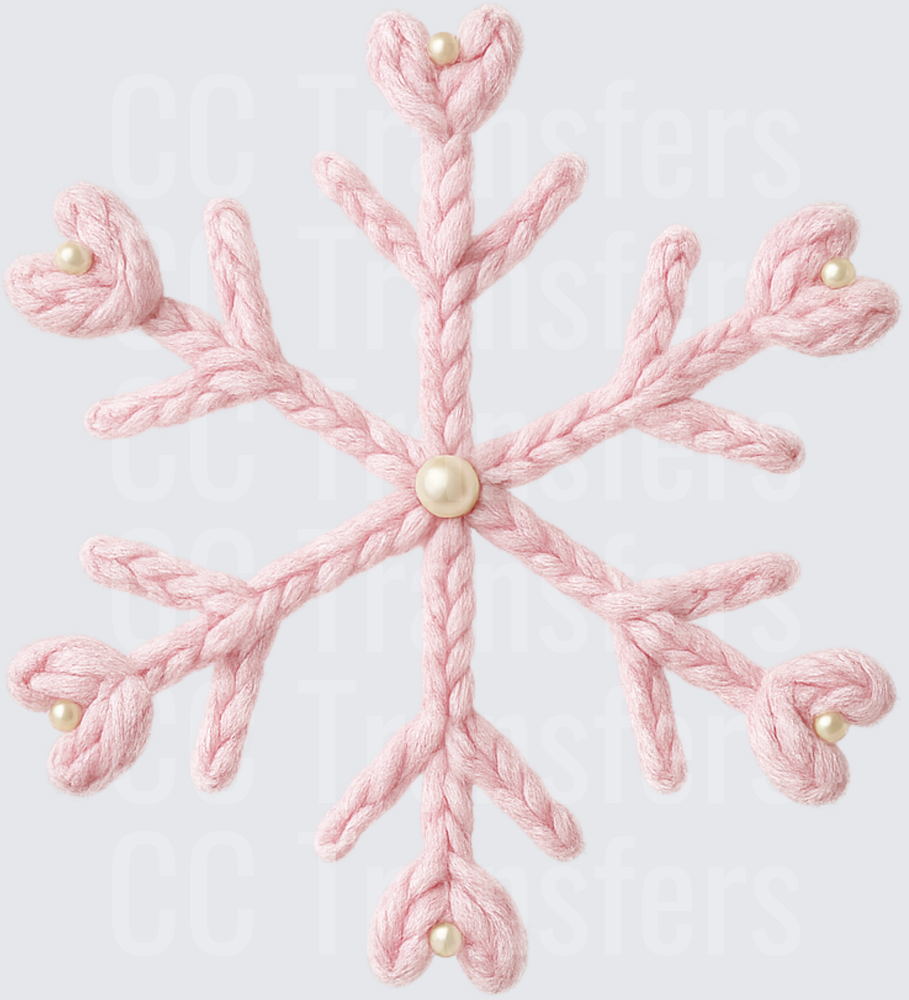 Pink Yarn Macrame Snowflake with Pearl Accents (DTF)