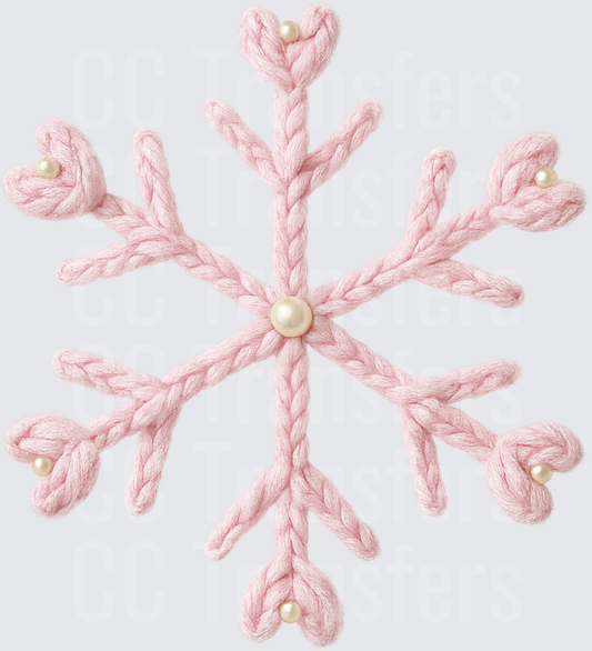 Pink Yarn Macrame Snowflake with Pearl Accents (DTF)