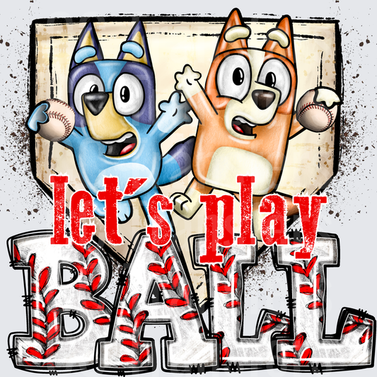 Cartoon Puppy Sisters Let's Play Ball Baseball Design (DTF)