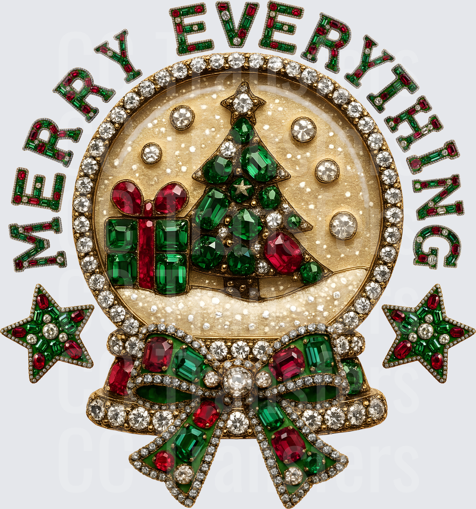 Merry Everything Jeweled Snow Globe Holiday Design (DTF)