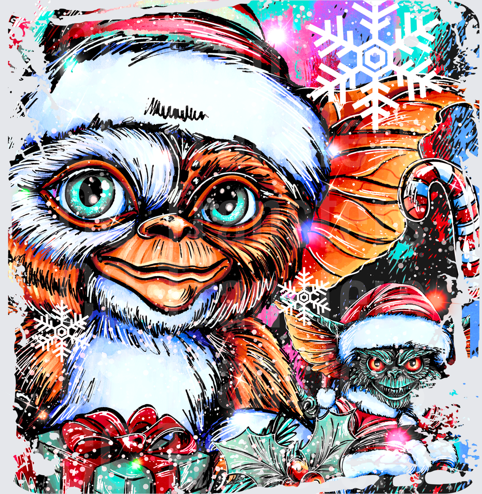 Cute Furry Mogwai Santa Hat Christmas Holiday Gremlin DTF