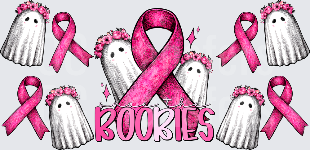 Save The Boobies Halloween Ghosts Pink Ribbon Awareness (DTF)
