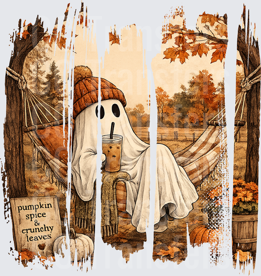 Cozy Ghost in Hammock Pumpkin Spice Crunchy Leaves (DTF)