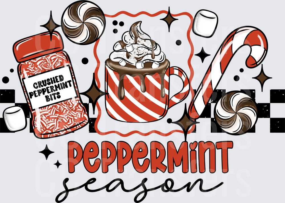Peppermint Season Hot Cocoa Candy Cane Holiday (DTF)