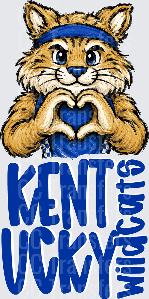 Kentucky Wildcats Mascot Heart Hands Blue Spirit DTF