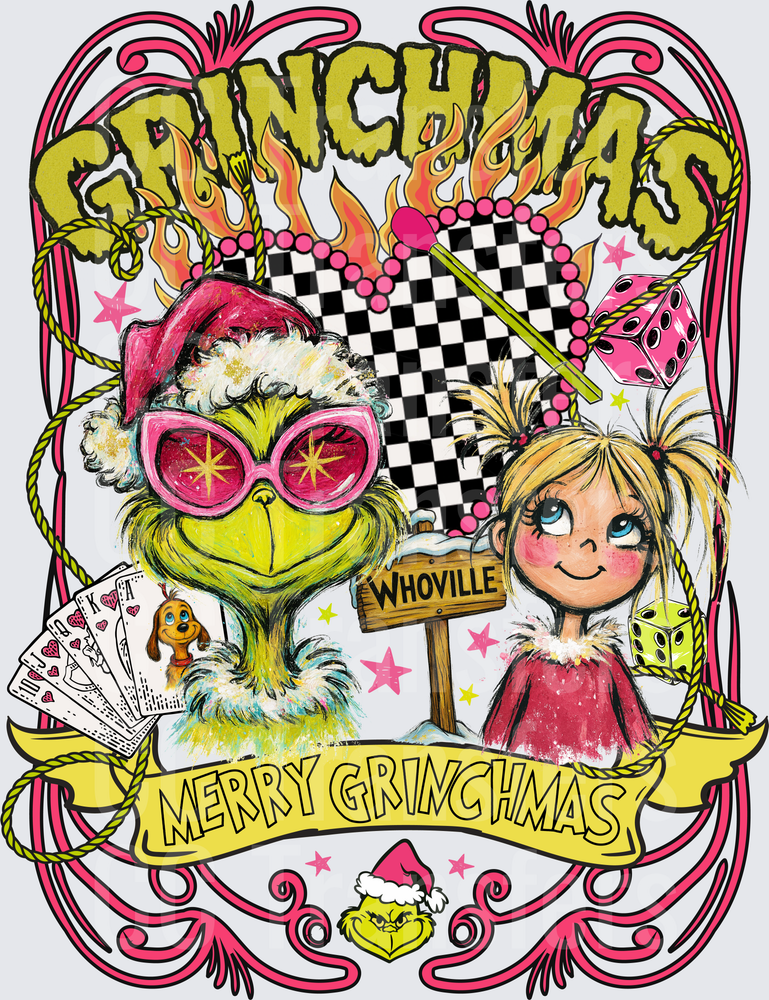 Merry Grinchmas Green Character Pink Sunglasses Whoville DTF