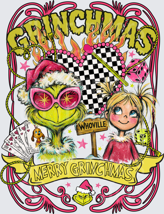 Merry Grinchmas Green Character Pink Sunglasses Whoville DTF