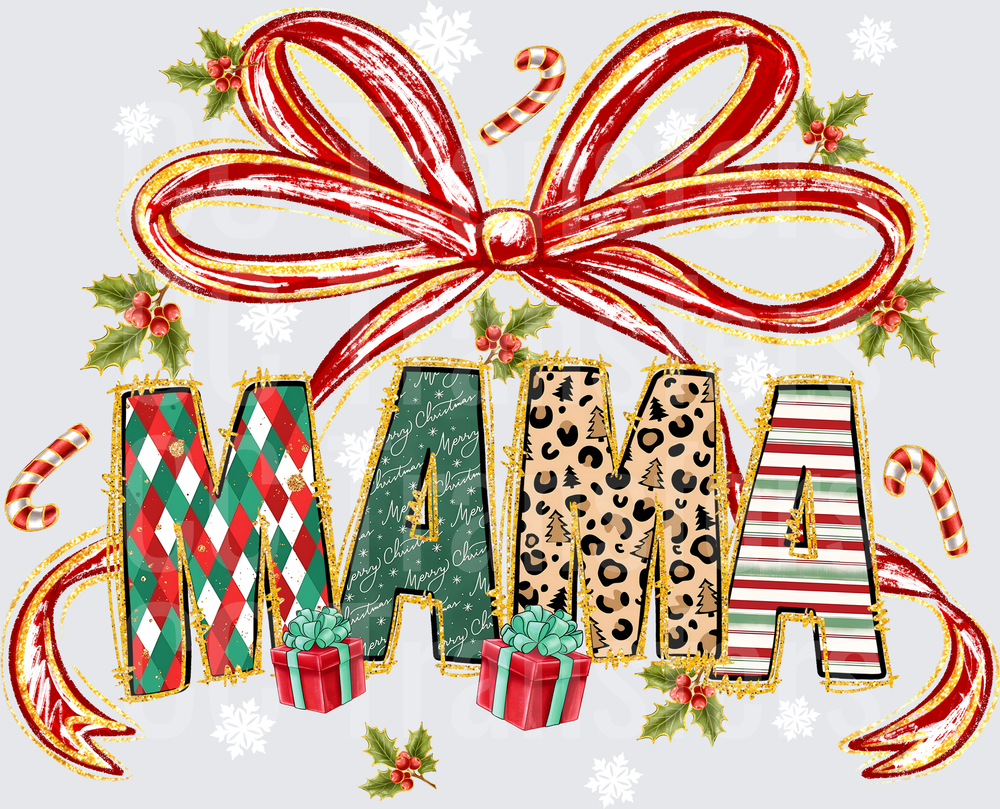 Christmas Mama Leopard Plaid Stripe Bold Letter Design (DTF)