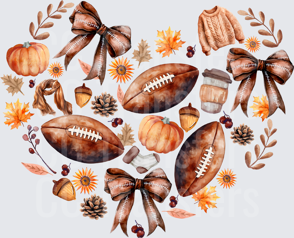 Watercolor Fall Football Heart Collage Autumn Bows (DTF)