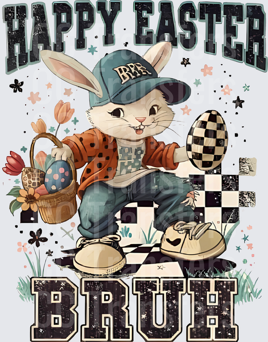 Happy Easter Bruh Cool Bunny Checkered Basket (DTF)