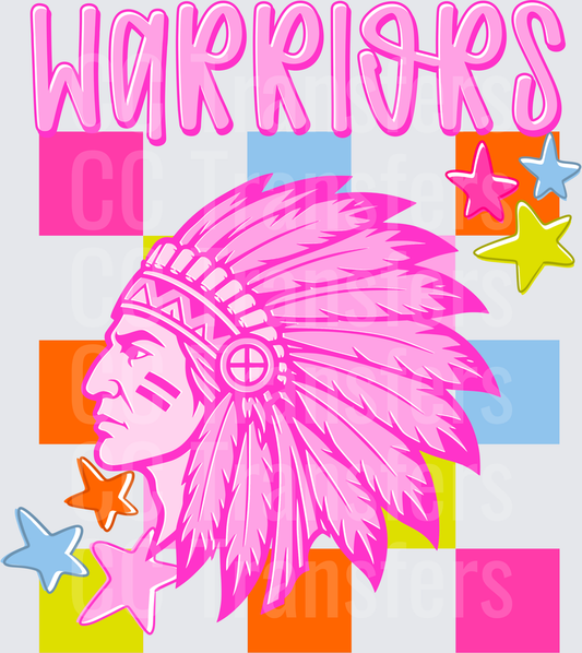 Pink Warriors Native Chief Headdress Colorful Retro (DTF)