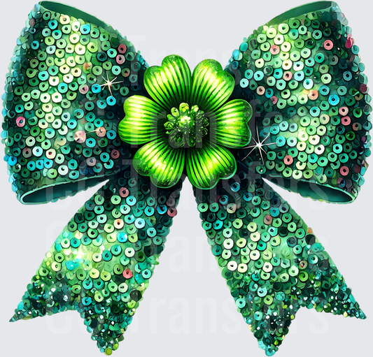 Glittery Green Sequin Bow with Shamrock Center (DTF)
