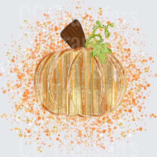 Glitter Gold Pumpkin with Green Vine Splatter (DTF)