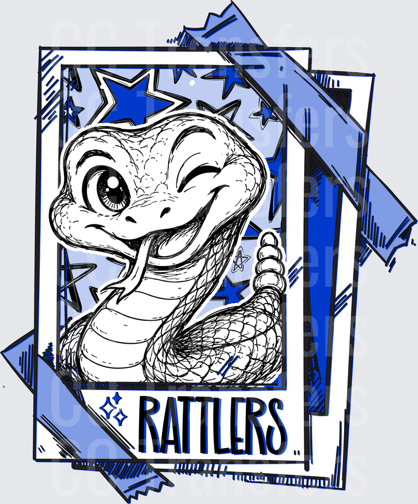 Cute Winking Rattlesnake Mascot Blue Stars Rattlers (DTF)