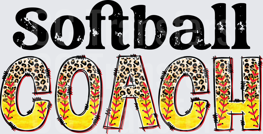 Softball Coach Leopard Print Distressed Lettering (DTF)