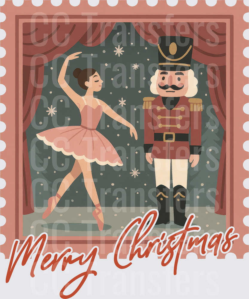 Merry Christmas Ballerina & Nutcracker Stamp Scene (DTF)