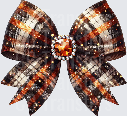 Fall Plaid Cheer Bow with Amber Rhinestone Center (DTF)