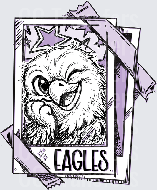 Cute Winking Eagle Mascot Stars Polaroid Frame Eagles DTF