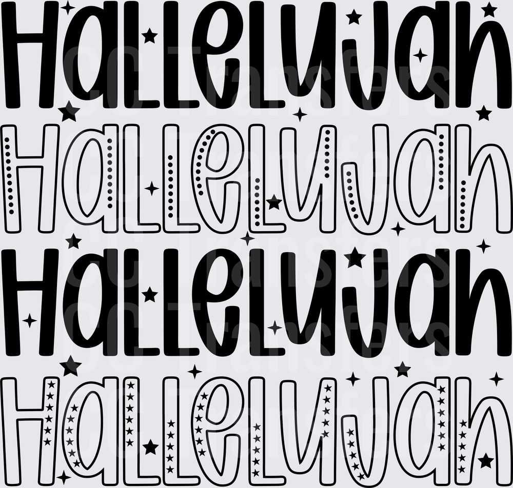Hallelujah Word Art Four Font Styles Stars (DTF)