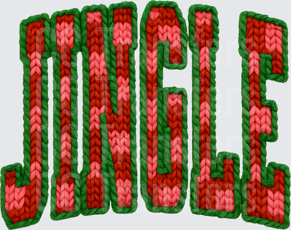 Jungle Knit Embroidery Style Text Red Green (DTF)