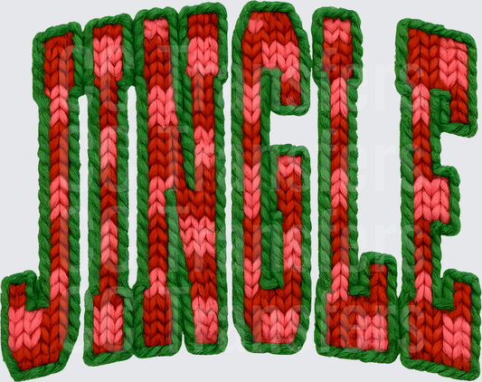 Jungle Knit Embroidery Style Text Red Green (DTF)
