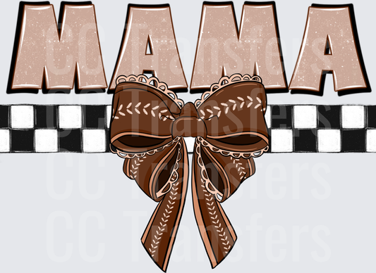 Mama Distressed Lettering Checkered Bow Brown Coquette (DTF)