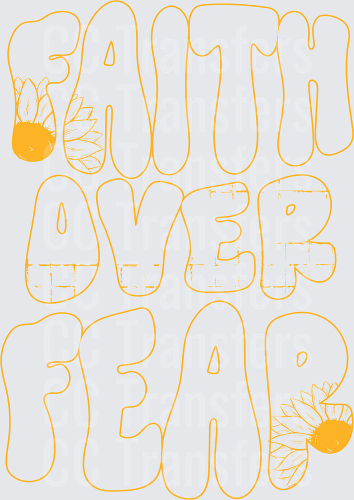 Faith Over Fear Retro Bubble Letters Sunflower (DTF)