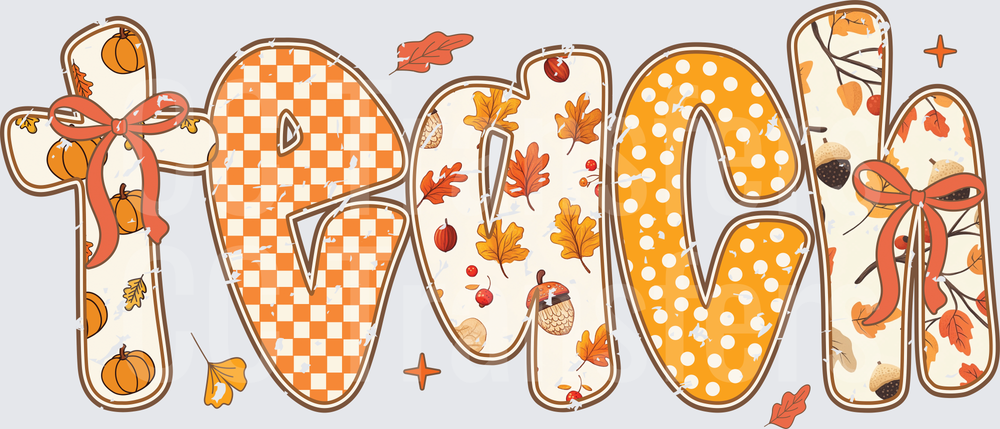 Fall Autumn Teach Word Art Pumpkins Leaves Boho (DTF)