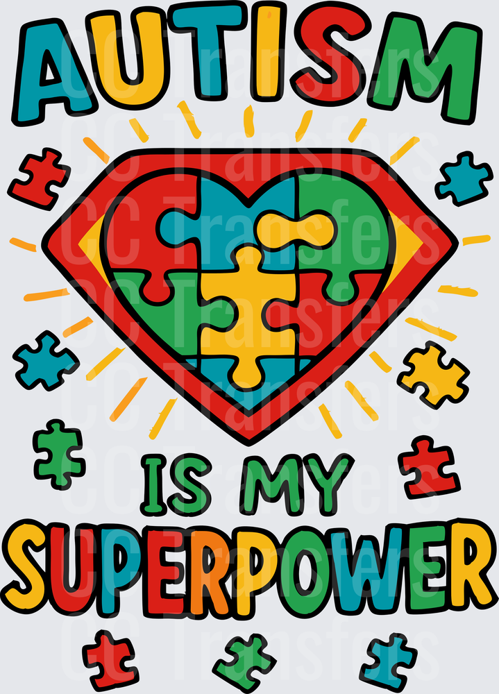 Autism Is My Superpower Puzzle Heart Shield (DTF)