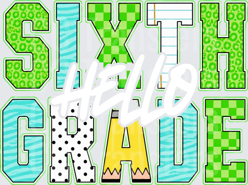 Sixth Grade Patterned Block Letters School Design (DTF)