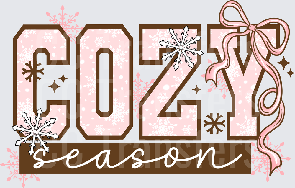 Cozy Season Varsity Letters Pink Bow Snowflakes (DTF)