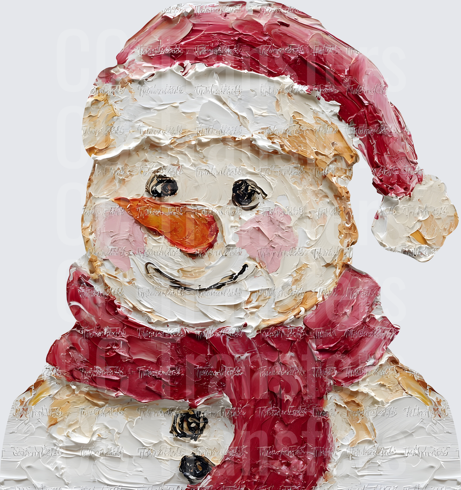 Textured Oil Painting Snowman Red Santa Hat Scarf (DTF)