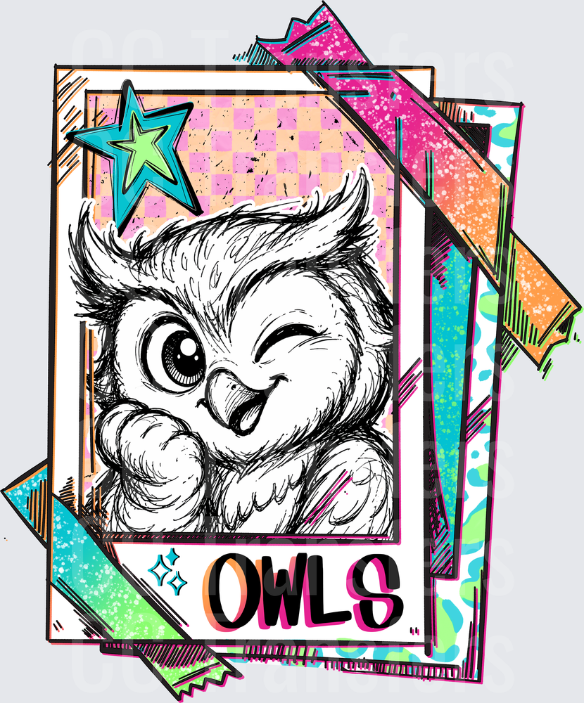 Cute Winking Owl Retro Trading Card Colorful Pop Art (DTF)