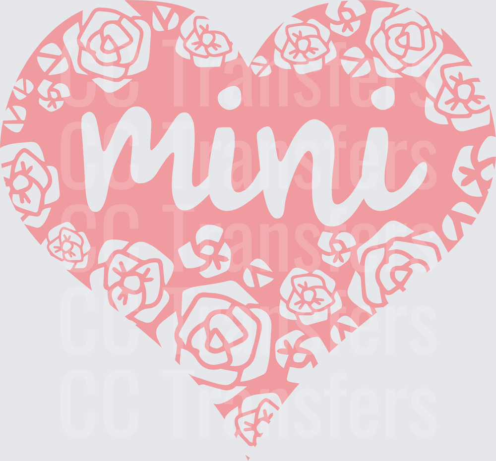 Pink Floral Rose Heart Mini Script Design (DTF)