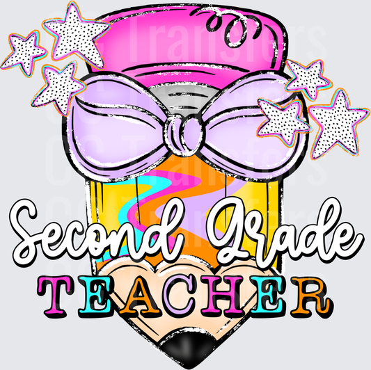 Second Grade Teacher Bowtie Pencil Stars (DTF)