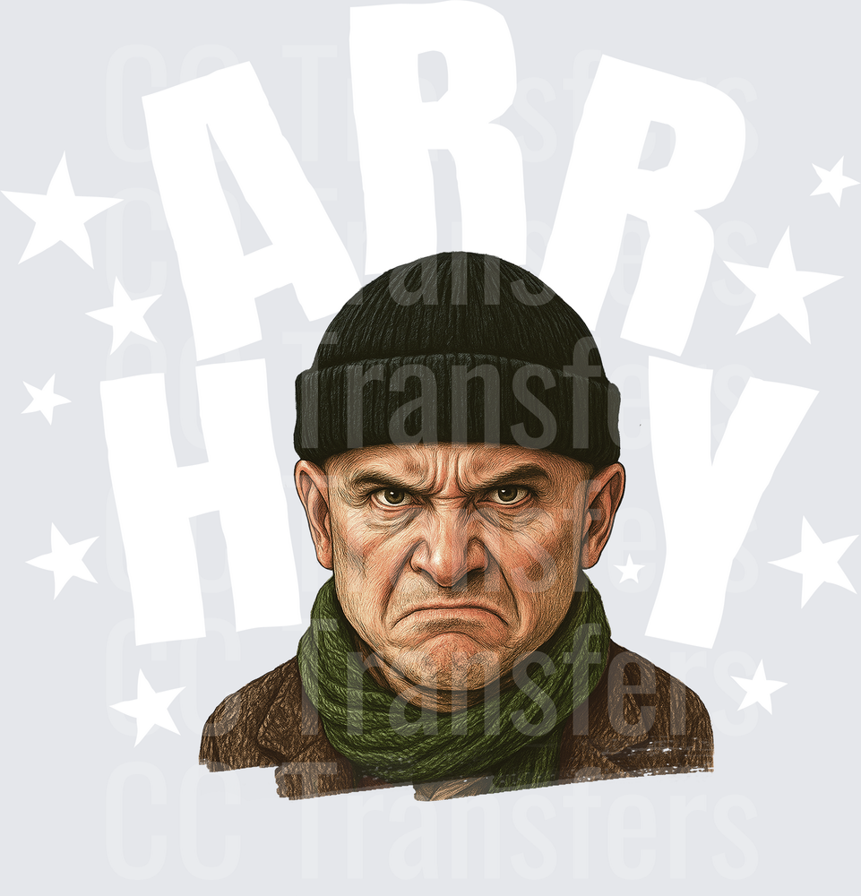 Grumpy Old Man Black Beanie Green Scarf Portrait (DTF)