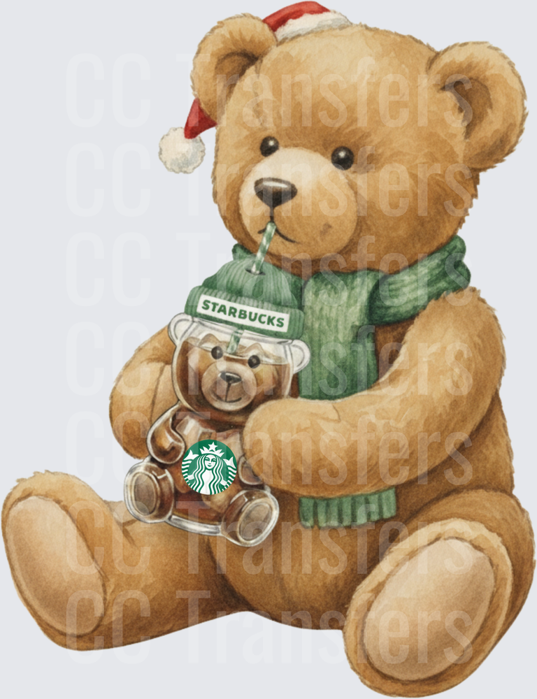 Cozy Christmas Teddy Bear Holding Bear Cup Holiday (DTF)